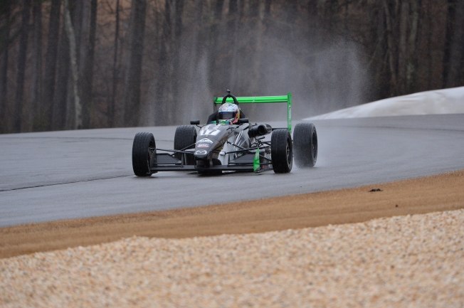 Victor Franzoni conquered a wet track to take pole position for the first Cooper Tires USF2000 powered by Mazda race of the day.  (Photo Courtesy of Andersen Promotions)