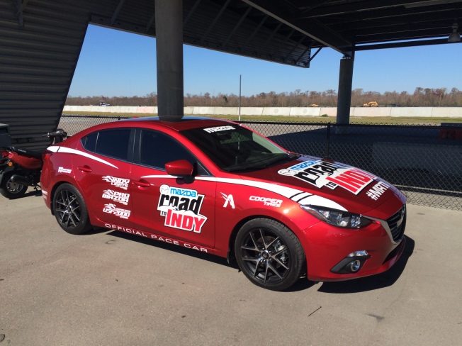 The brand new Mazda3 that will pace all Mazda Road To Indy  races this season. 